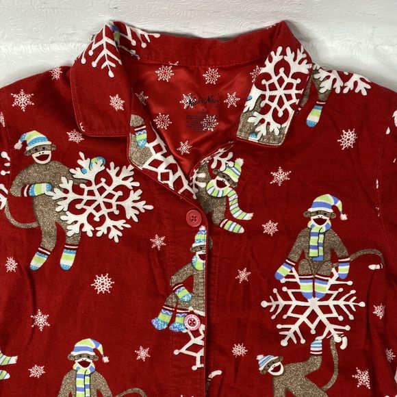Nick & Nora Sz Medium Sock Monkey Sleep Shirt - Picture 2 of 9